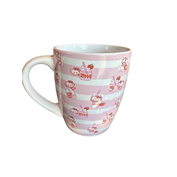 Hello Kitty by Sanrio Strawberry Milk & Stripes JUMBO Coffee Cup Pink & White 25 - Picture 1 of 5